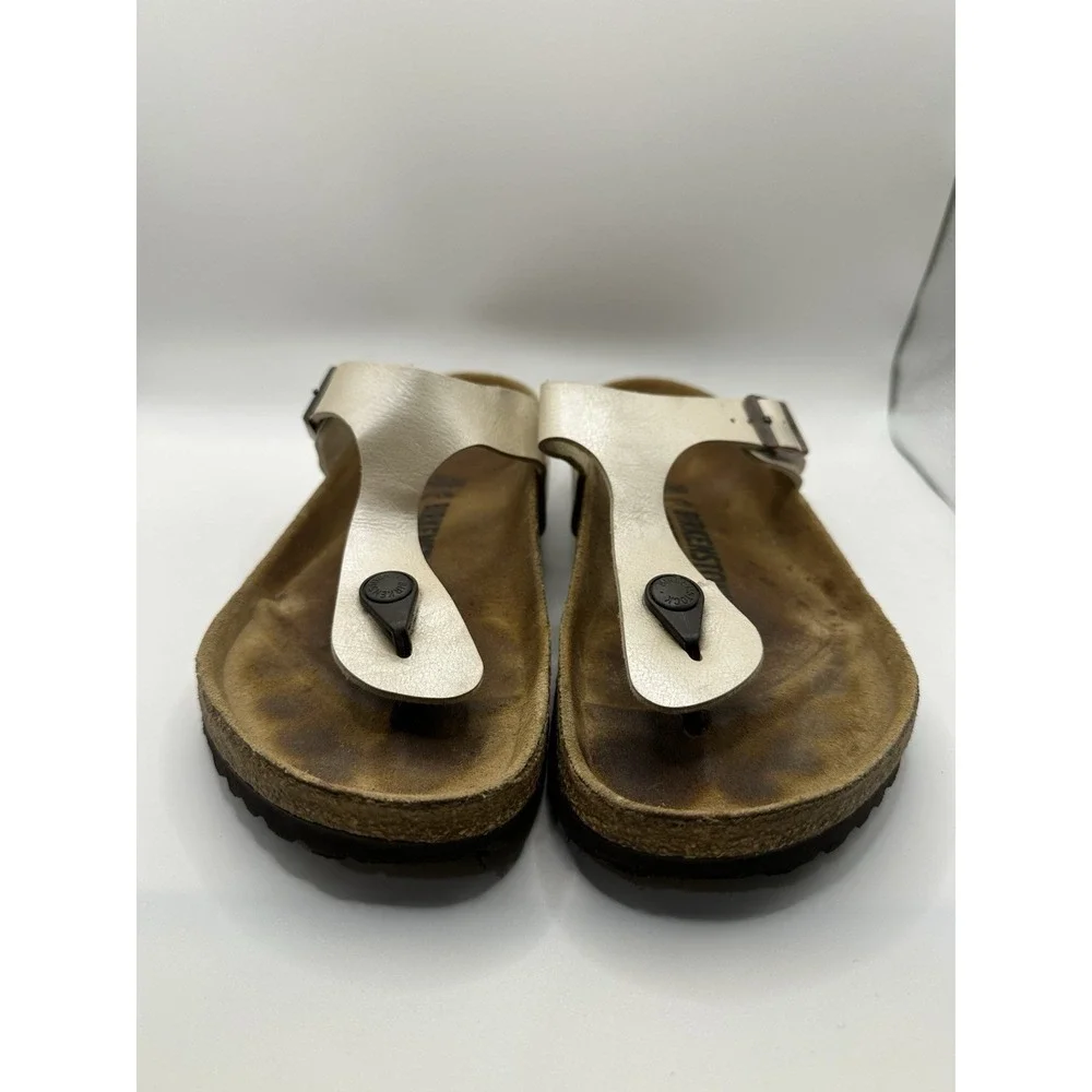 Birkenstock Gizeh Womens 38 US 7 Pearl White Birko Flor T Strap‎ Thong Sandals